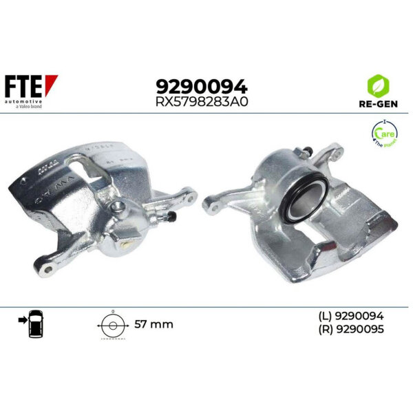 FTE 9290094 Brake caliper front axle left, cast iron, without bracket, grey, robust replacement part for precise braking, suitable for various vehicle models