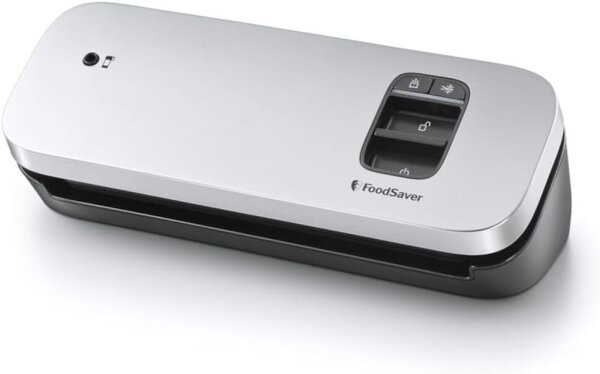 FoodSaver VS1190X kompaktes Vakuumiergerät, Handheld-Vakuumierer, inkl. kleiner Rolle & 5 Beuteln, silber-schwarz, platzsparend, ideal für Frische und Vorrat, vielseitig einsetzbar