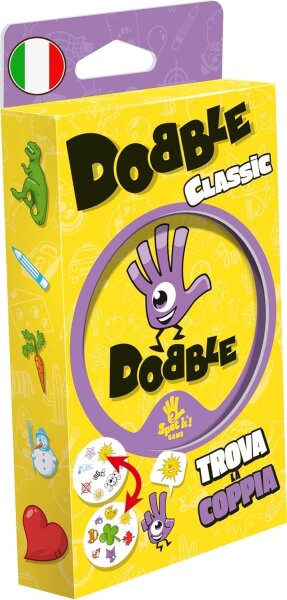 Dobble D0BB04IT Card Game – Italian Version, fast-paced reaction game, 55 cards, 5 game variations, for children & adults, promotes concentration and speed, ideal for travel and parties