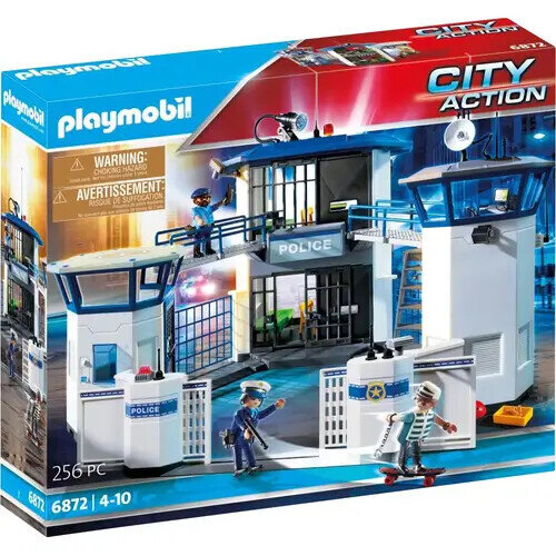PLAYMOBIL Polizei-Kommandozentrale 6872, Spielset mit Gefängnis, Maße ca. 63x26x45 cm, detailreiches Zubehör, für Kinder ab 4 Jahren, fantasievolles Rollenspiel