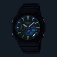 Casio G-Shock GA-2100SKE 5611 Herrenuhr, sportlich-robust, stoßfest, schwarzes Resin-Gehäuse, Carbon Core Guard, analog-digital, wasserdicht, modernes Design, vielseitige Funktionen