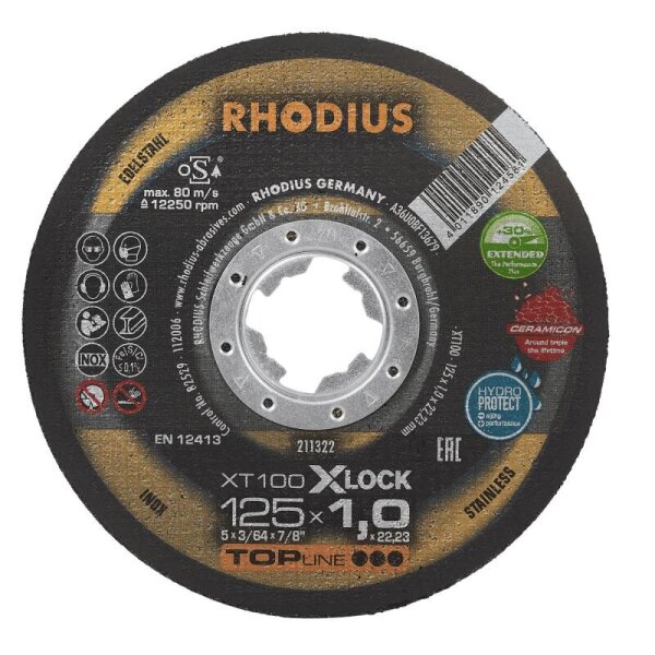 RHODIUS 211322, 25x Trennscheiben XT100 EXTENDED X-LOCK, 125 mm, extradünn, für Winkelschleifer