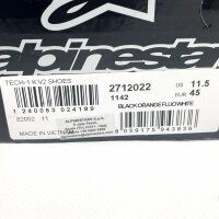 Alpinestars Tech-1 K V2 motorcycle boots, size 45, sporty, breathable, black-orange-white