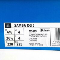 Adidas Samba OG J Sneaker für Jugendliche, Größe 36 2/3, Schwarz-Weiß-Braun, klassischer Lederschuh mit Gummisohle