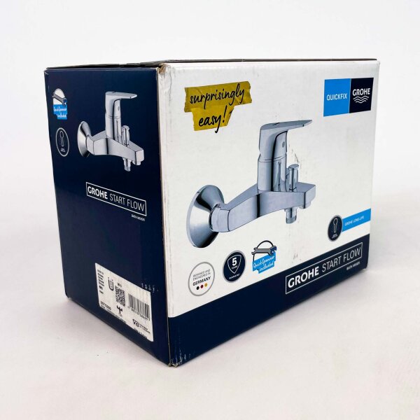 Grohe QuickFix Start Flow bath tap, single-lever mixer, chrome, wall-mounted, water and temperature control