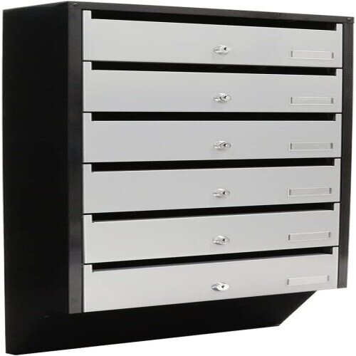 Rottner Depot 6 mailbox system, silver-black, 6 compartments, cylinder lock, 2 keys/compartment, nameplate holder, small dent