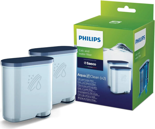 Philips Saeco AquaClean water filter 2-pack, compatible with fully automatic coffee machines, reduces limescale, filter capacity up to 5000 cups