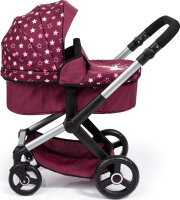 Bayer Design 17023AA Kombi-Puppenwagen, verstellbarer Griff, Jogger-Option, schwenkbare Vorderräder, mit Tasche, bordeaux