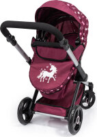 Bayer Design 17023AA Kombi-Puppenwagen, verstellbarer Griff, Jogger-Option, schwenkbare Vorderräder, mit Tasche, bordeaux