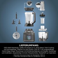 Ninja TB401EU 3-in-1 Standmixer, 1200W, Küchenprozessor, Mix- & Hackbehälter, Teigbehälter, Portionsbecher, Knethaken, Schwarz