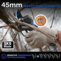 SWANSOFT PRU45PLUS B Cordless Garden Shears 45 mm, 1150 W, Telescopic Pruning Shears, Electric, Precise Cut for Trees, Roses, Vines, Black/Blue