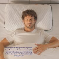 Emma Premium Neck Pillow 70x40 cm, ergonomic, height-adjustable, cooling memory foam, Thermosync, washable cover