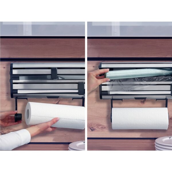 Leifheit Parat Royal II wall-mounted roll holder, stainless steel, for foil and kitchen paper, with cutting slider, modern design