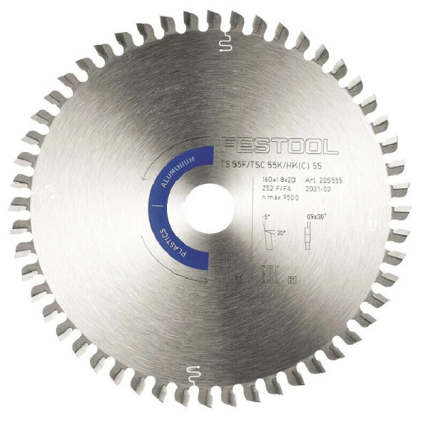 Festool Spezial-Sägeblatt HW 160x1,8x20 mm, Modell 205555, für Aluminium und Kunststoffe, präziser Schnitt
