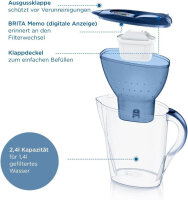 BRITA Marella Wasserfilterkanne, 3 Filter, Blau/Transparent, 2,4L, Kalkreduzierung, spülmaschinengeeignet