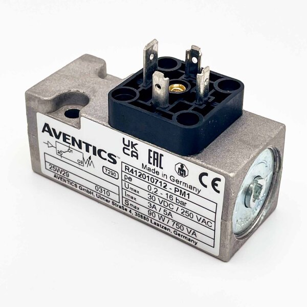 Aventics Druckschalter R412010712 PM1, 0,2–16 bar, 30VDC/250VAC, 3A/5A, 90W/750VA, robuster Schaltkontakt