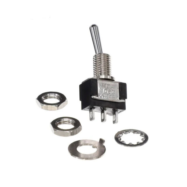 KNITTER-SWITCH MTA 106 D, set of 100 toggle switches, 1-pole, on-on, 4A, 30V DC/250V AC, for panel mounting, solderable