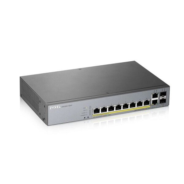 ZYXEL GS1350-12HP, 12-Port Network Switch, PoE+, 2 SFP Slots, Fanless, VLAN Support