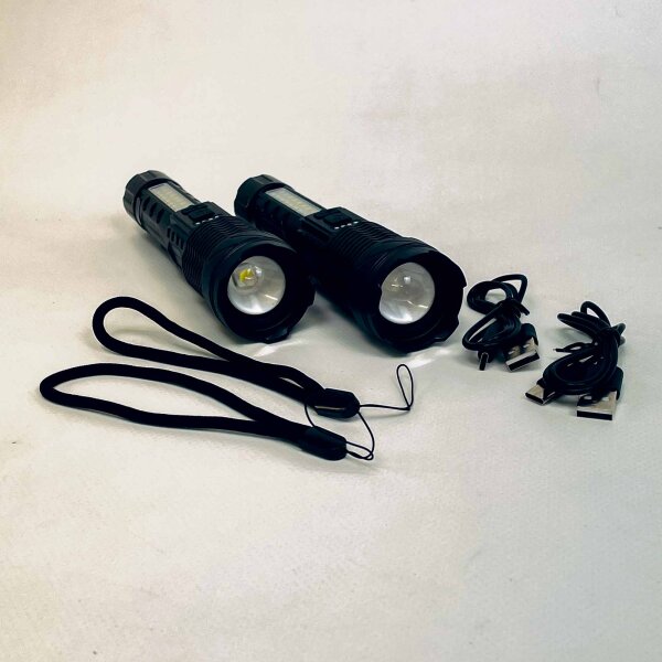 LED-Taschenlampe Y2-fl0010-2pc, Outdoor, 2er Set, wiederaufladbar per USB, 10Kwh/1000h, für Außenbeleuchtung
