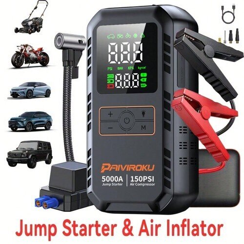 PAIVIROKU QY03 Jump Starter, 5-in-1, with Air Compressor, Power Bank, LED Light, 2000A Peak Current