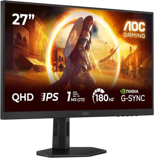 AOC Q27G4XD Gaming Monitor 27", WQHD, 180Hz, Fast IPS, 0.5ms, Adaptive Sync, HDR400, G-Sync, höhenverstellbar, HDMI/DP, Schwarz