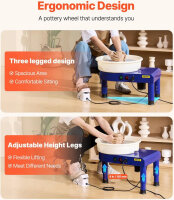 VEVOR potters wheel 35 cm, ceramic machine with pedal, adjustable feet, removable basin, 60–300 rpm, incl. tool set