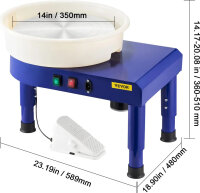 VEVOR potters wheel 35 cm, ceramic machine with pedal, adjustable feet, removable basin, 60–300 rpm, incl. tool set