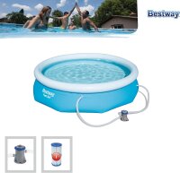 Bestway Fast Set Pool 305x76 cm, round pool with filter pump, above-ground pool, self-assembling, blue