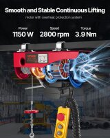 VEVOR Electric Hoist 598.7 kg, Model with Remote Control, 110V, 4.3 m Cable, Lifting Device for Workshop, Warehouse, Construction Site, Attic