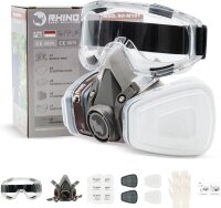 RHINO Smart Solutions A1P2 respirator, gas mask for painting, grinding, fine dust, including filter, safety goggles, and gloves