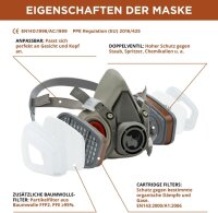 RHINO Smart Solutions A1P2 respirator, gas mask for painting, grinding, fine dust, including filter, safety goggles, and gloves