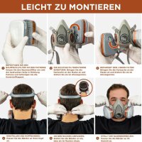 RHINO Smart Solutions A1P2 respirator, gas mask for painting, grinding, fine dust, including filter, safety goggles, and gloves