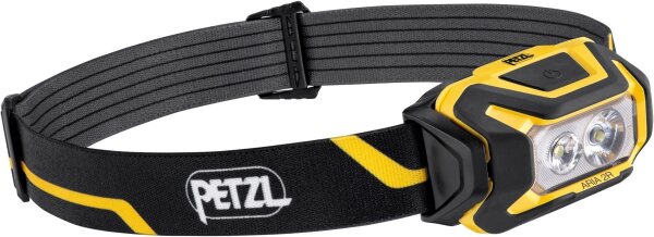 PETZL ARIA 2R Headlamp, 600 lumens, rechargeable, compact, waterproof, robust, black/yellow, white light