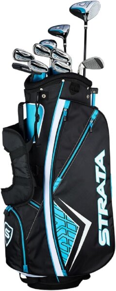 Strata Plus Golf Komplettset 14-teilig, Rechtshand, inkl. Schläger, Bag, Headcover, für Einsteiger und Fortgeschrittene
