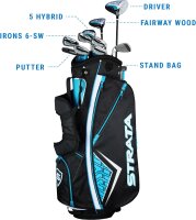 Strata Plus Golf Komplettset 14-teilig, Rechtshand, inkl. Schläger, Bag, Headcover, für Einsteiger und Fortgeschrittene