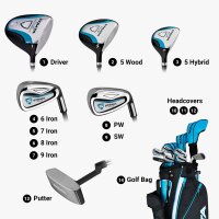 Strata Plus Golf Komplettset 14-teilig, Rechtshand, inkl. Schläger, Bag, Headcover, für Einsteiger und Fortgeschrittene
