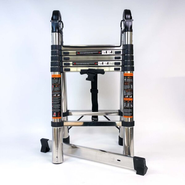 3.8 m telescopic ladder, extendable 1.9 m + 1.9 m, folding ladder, 150 kg load capacity, multi-purpose ladder for house, attic, garden, with scratches