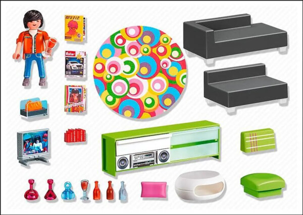 PLAYMOBIL 5584 City Life Living Room Modern Living Luxury Villa Playset with Furniture and Accessories