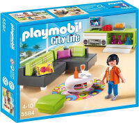 PLAYMOBIL 5584 City Life Living Room Modern Living Luxury Villa Playset with Furniture and Accessories