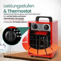 Emerio FH-102990 Power Fan Heater, 3000W, IP24, 3 Heat Settings, Thermostat, Ventilation, for Rooms up to 30 m², Red