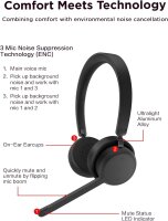 Lenovo LB310 wireless stereo headset, black, comfortable, clear sound quality