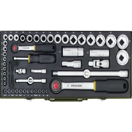 Proxxon 23040 56-piece socket wrench set with 1/4" & 1/2" ratchet, chrome vanadium steel, complete set