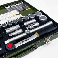 Proxxon 23040 56-piece socket wrench set with 1/4" & 1/2" ratchet, chrome vanadium steel, complete set