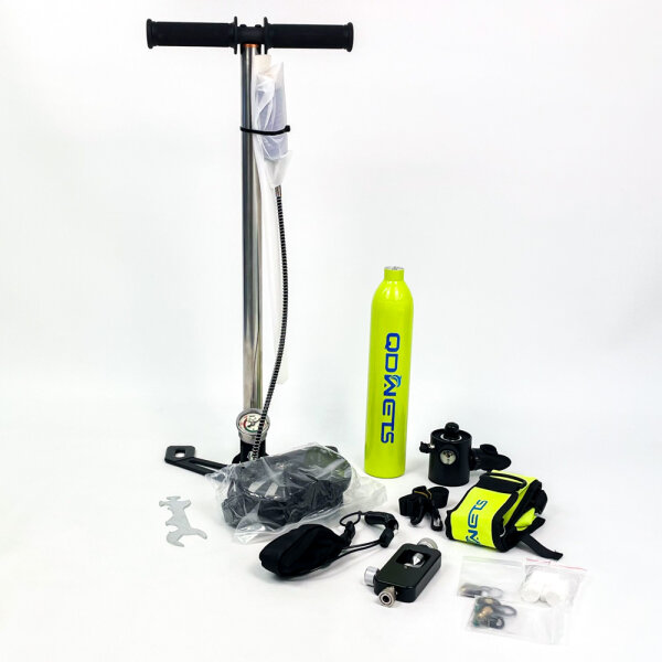 QDWETS Mini-Tauchflasche 0,5L, nachfüllbar, 5-10 Min Tauchzeit, grün/gelb, Set