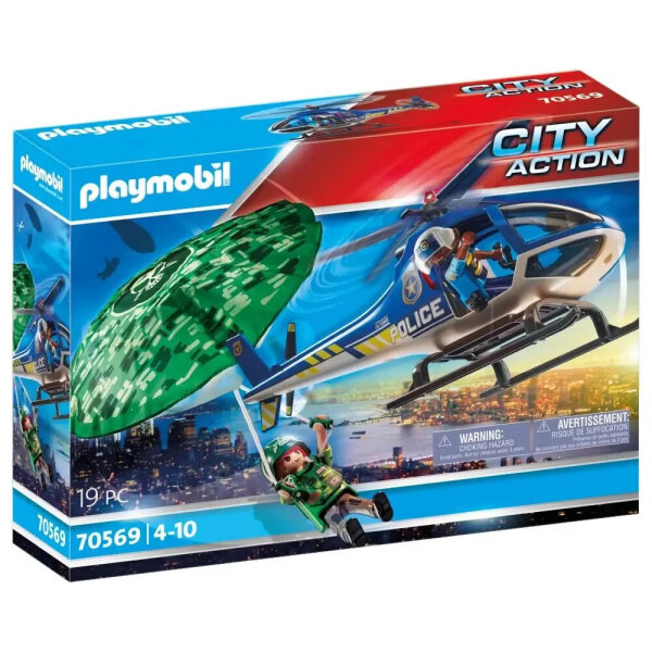 Playmobil 70569 City Action Polizeihubschrauber mit Fallschirmjagd-Spielset, detailreich und actionreich