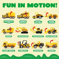 Isu Toys 25-in-1 Druckguss-Baufahrzeugset mit Licht & Sound, Transporter, Bagger, Kipper, Traktor, Geschenk für Jungen ab 3 Jahren