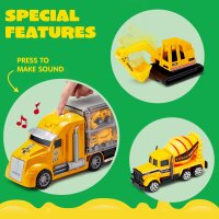 Isu Toys 25-in-1 Druckguss-Baufahrzeugset mit Licht & Sound, Transporter, Bagger, Kipper, Traktor, Geschenk für Jungen ab 3 Jahren