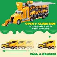 Isu Toys 25-in-1 Druckguss-Baufahrzeugset mit Licht & Sound, Transporter, Bagger, Kipper, Traktor, Geschenk für Jungen ab 3 Jahren