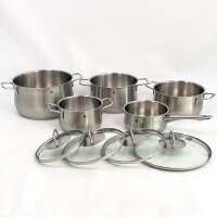 WMF Brillant Kochtopf-Set 5-teilig aus Edelstahl, induktionsgeeignet, 5 Töpfe mit 4 Deckeln, silberfarben