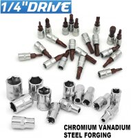 53-teiliges 1/4 Zoll Steckschlüssel-Set mit Bits, metrisch, Verlängerungsstange, Aufbewahrungskoffer für Auto und Haushalt